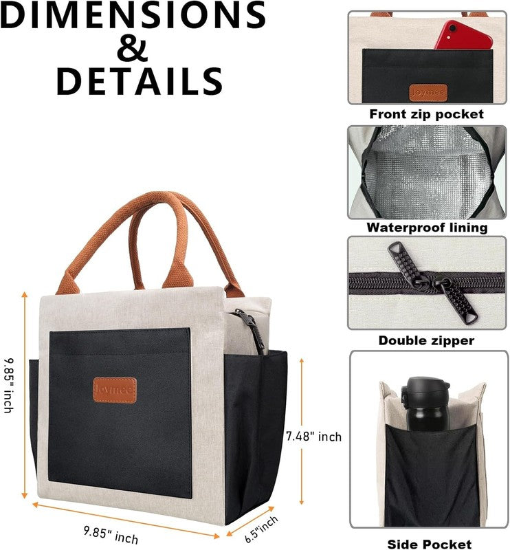 Insulated Lunch Bag Women Leakproof Large Cooler Tote w Bottle Holder Black4