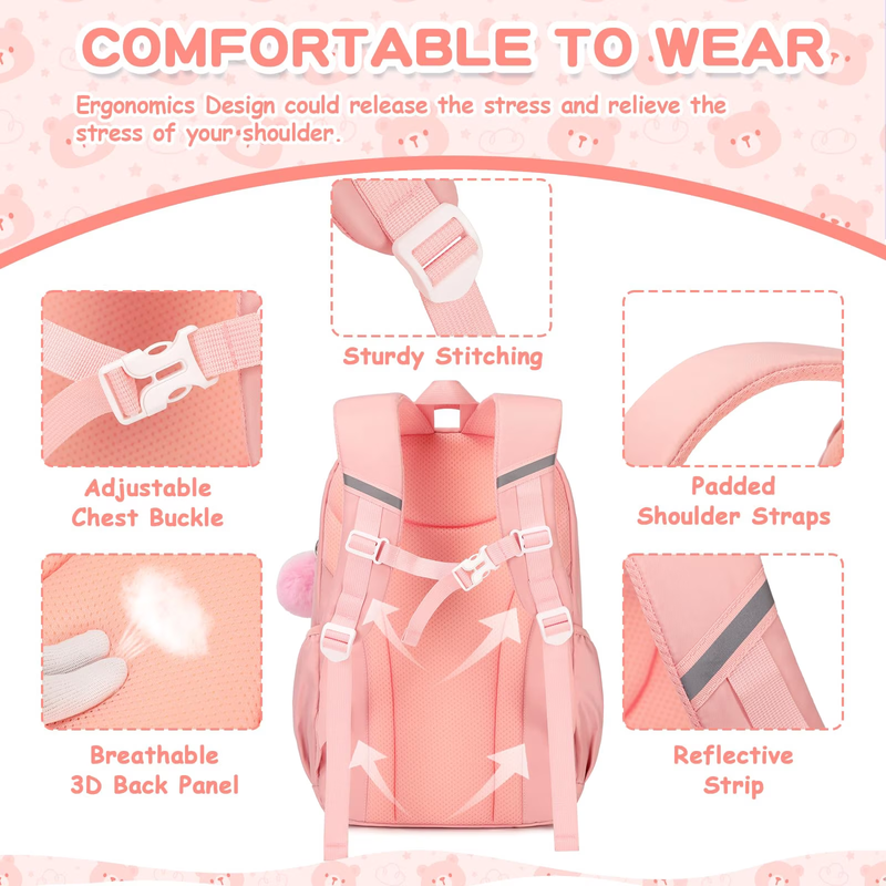 School Backpack Kawaii Ita Backpacks Water Resistant Lightweigt Bookbag, Pink6