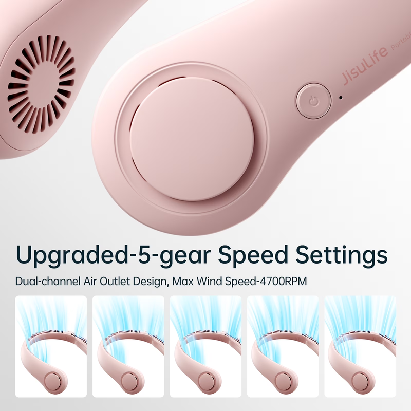 Portable Neck Fan Bladeless Wearable Hands Free 5 Speed 16H Pink7