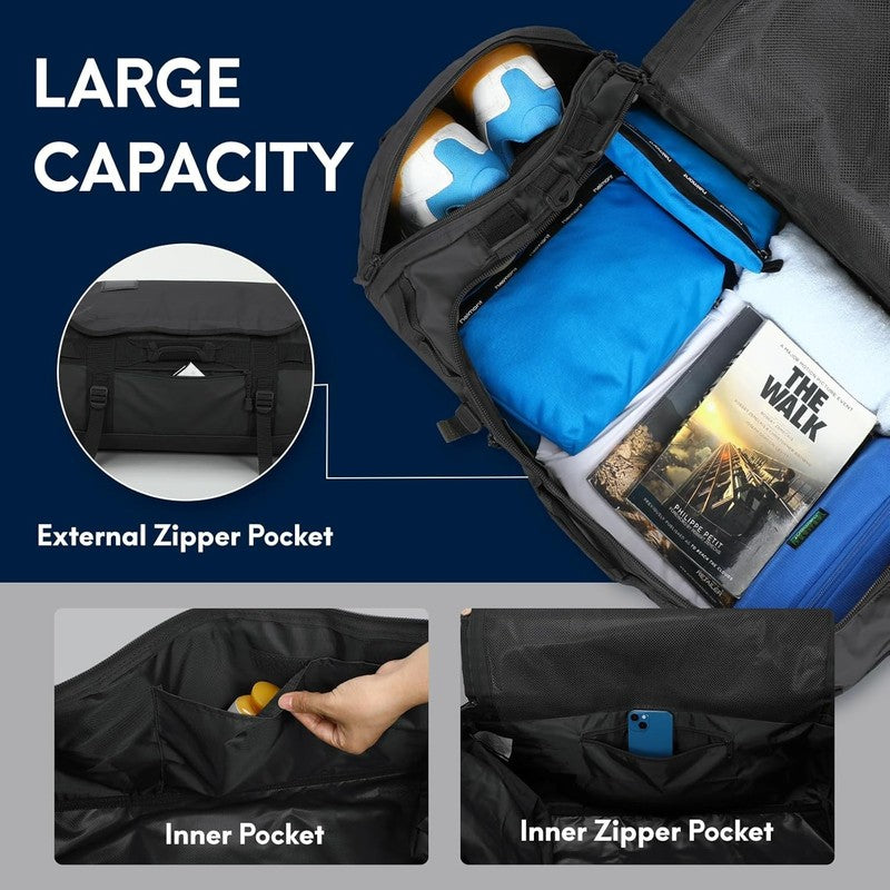 45L Duffle Backpack Black Travel Gym Water Resistant Shoes Compartment3