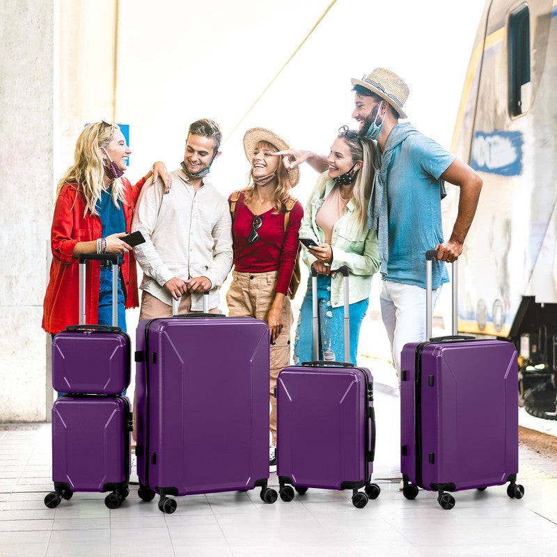 5 Piece Luggage Set with 8 Packing Cubes, Hard Shell Suitcase Set with Spinner W6