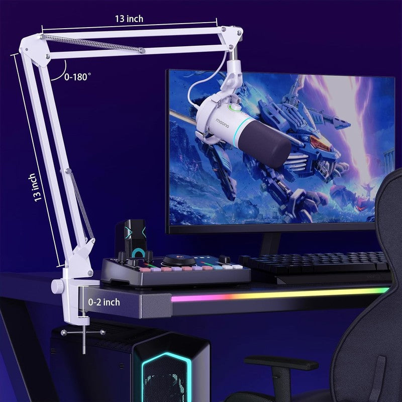 Dynamic RGB Microphone Kit XLR/USB with Boom Arm Mute Gain Control White8