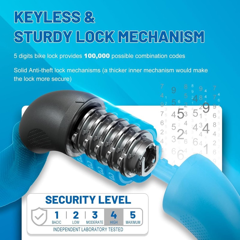 Bike Chain Lock 5-Digit Combo Heavy Duty Anti-Theft 3FT for Bike & Gate2