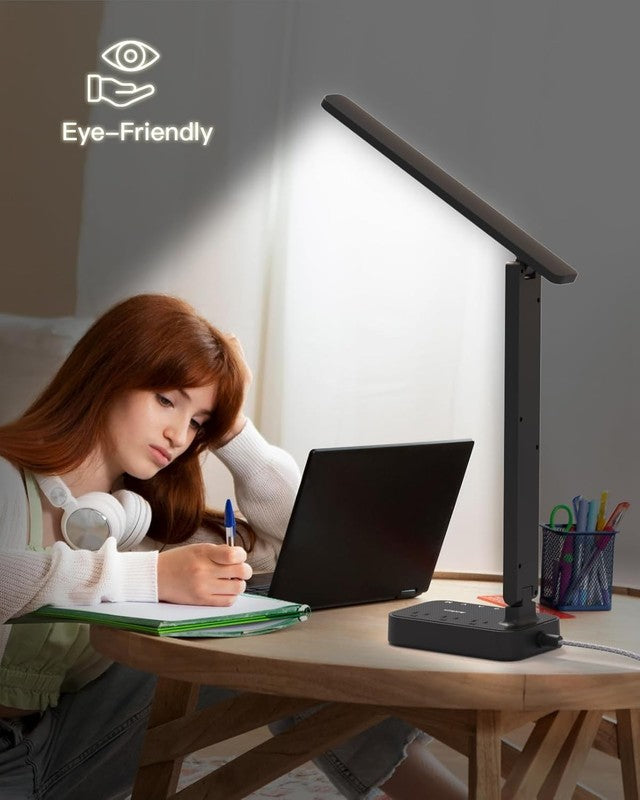 LED Desk Lamp, Power Strip with 3 Outlets 4 USB Charging Ports(2 USBC), 4 Modes 4