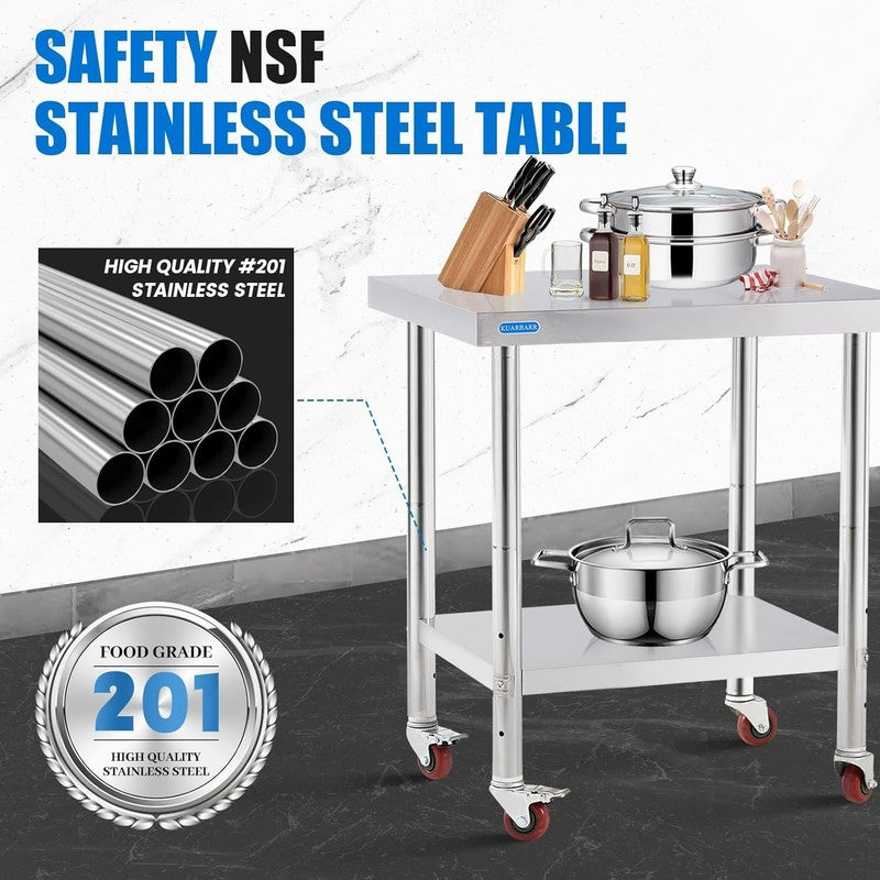 Stainless Steel Prep Work Table 24x30 w/ Wheels Adjustable Undershelf6
