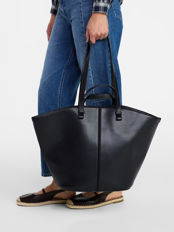 Women'S Faux Leather Tulip Tote Handbag, Black4