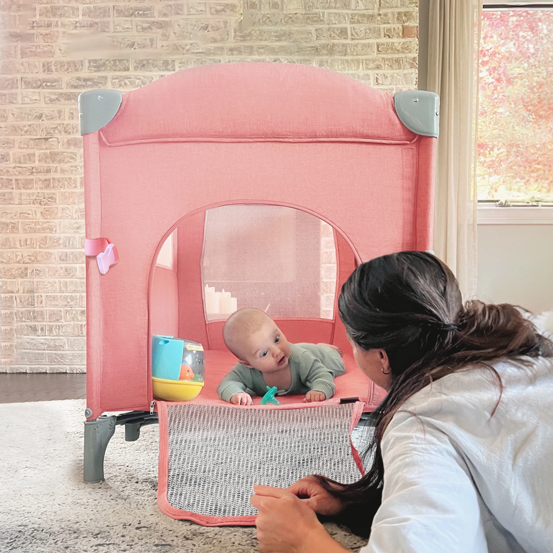 5 in 1 Baby Playard with Bassinet & Changing Table for Newborn, Pink7