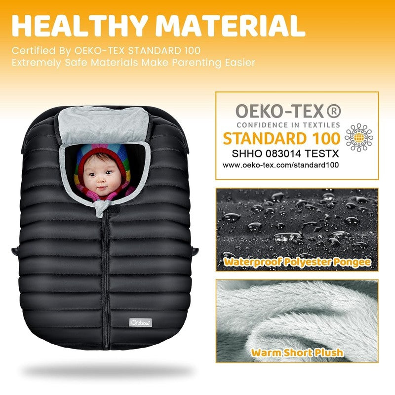 Winter Baby Car Seat Cover, Plush Lined, Waterproof, Universal Fit, Black4
