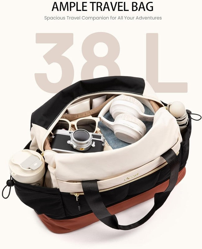 Travel Duffel Bag Women Weekender 38L Overnight w/ Shoe & Wet Pocket 2Pc2