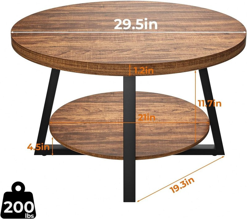 Round Coffee Table with Storage 30in Walnut Modern2