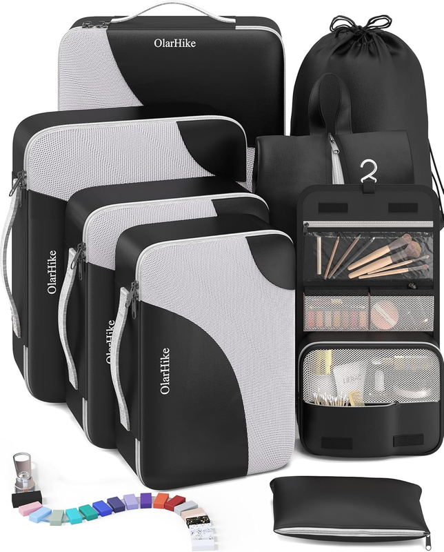 Travel Packing Cubes Set   8 Organizers in 4 Sizes for Luggage (Black)8