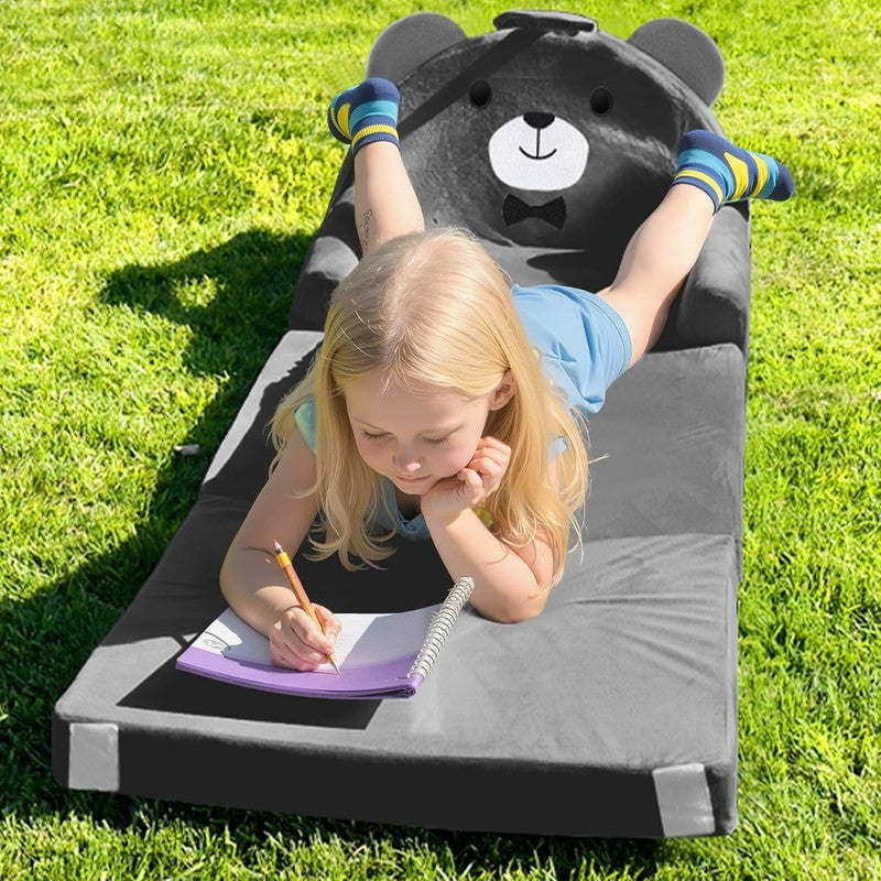 Kids Foldable Sofa Bed w/ Washable Cover, Crystal Velvet Toddler Chair Gray1