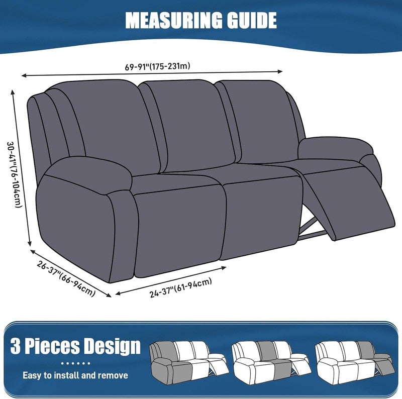 Recliner Sofa Slipcover, 3 Pieces Polyester Fabric Stretch Sofa Covers for 3 Sea3