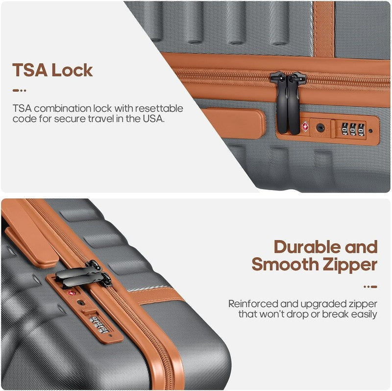 3 Piece Luggage Set 20" Carry On Spinner Hardside Suitcase w/ TSA Lock Grey3