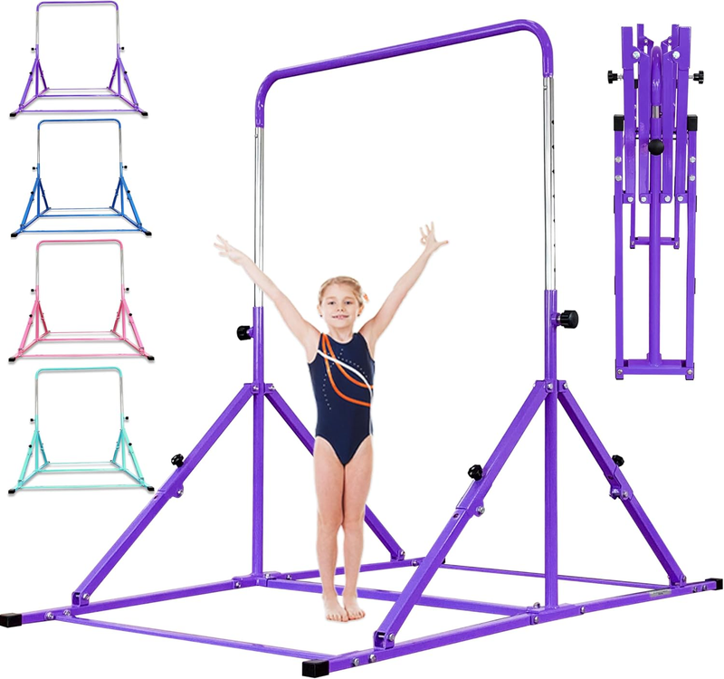 Foldable Kids Gymnastic Bar 3 12 Adjustable 9 Heights 200lb w/ Mat Home/Gym10