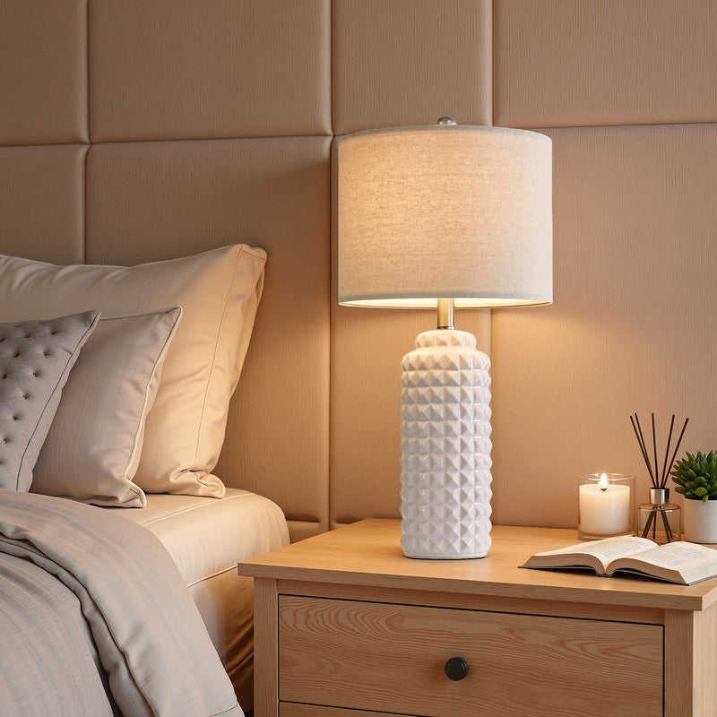Set of 2 Modern Ceramic Table Lamps 24.5" for Bedroom & Living Room White4