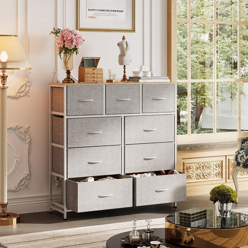 9 Drawer Dresser, Fabric Storage Tower for Bedroom, Hallway, Entryway, Closet, T0