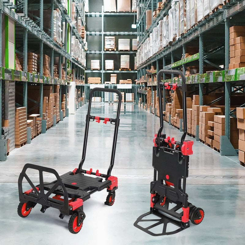 Portable 2-in-1 Hand Truck Dolly Cart Foldable 330LB Capacity Retractable Handle2