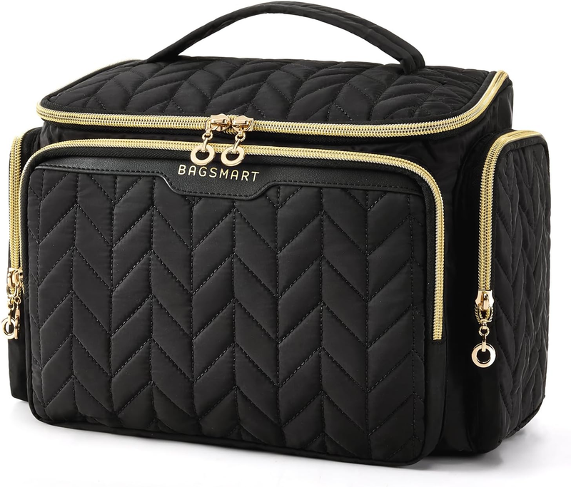 Travel Toiletry Bag Large Wide-Open Makeup Cosmetic Bag with Handle Black10