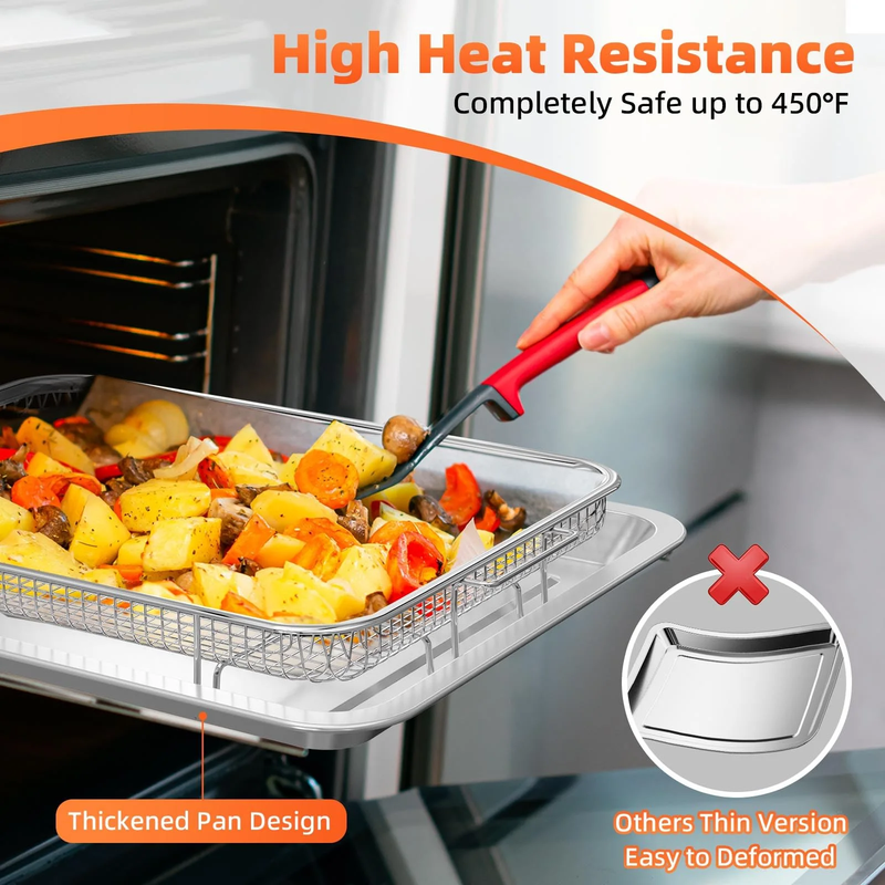 2 Pack Air Fryer Basket Tray for Oven Stainless Steel w/30 Parchment 15.64
