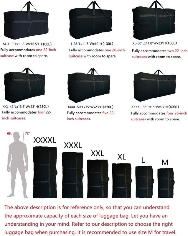 Extra Large Storage Duffle Bag for Travel, Black Oversized Giant Big Traveling D1