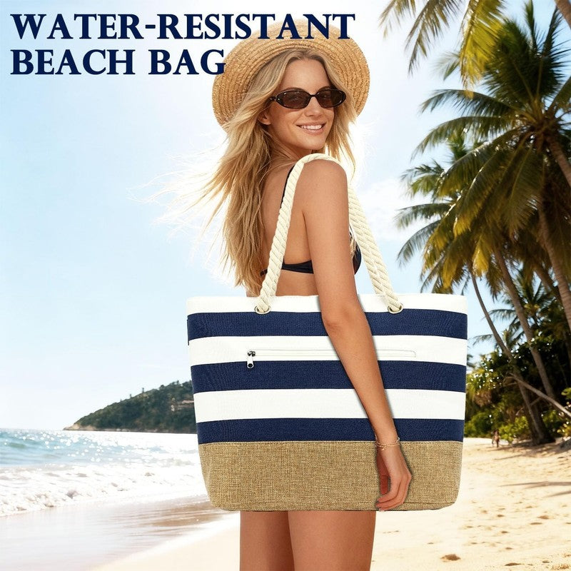 Waterproof Beach Bag Large Canvas Tote Wet Pocket Zipper Pool Cruise Bag1