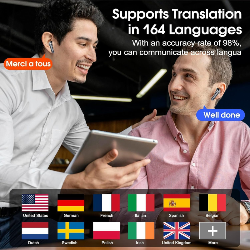 AI Translation Earbuds 164 Languages Bluetooth 5.3 Real Time 40H1
