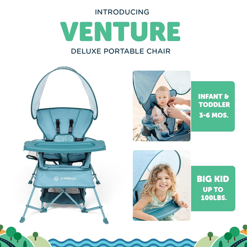 Go With Me Venture Portable High Chair Indoor Outdoor Sun Canopy Blue1