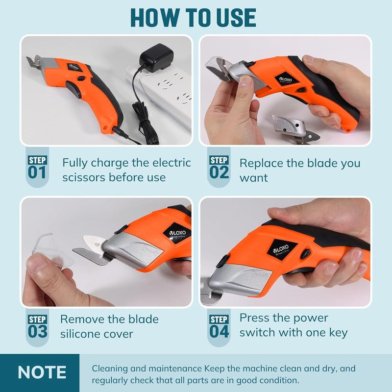 Rechargeable Cordless Electric Scissors for Fabric, Cardboard & Crafts - Orange5