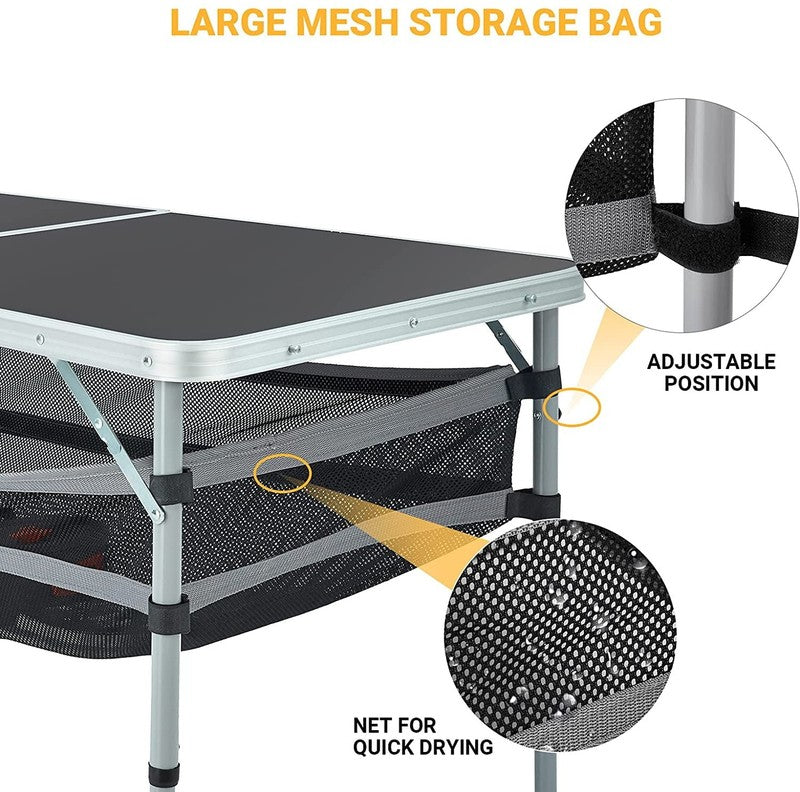 2.7Ft Black Portable Folding Card Table with Adjustable Mesh Storage Bag Card Ta2