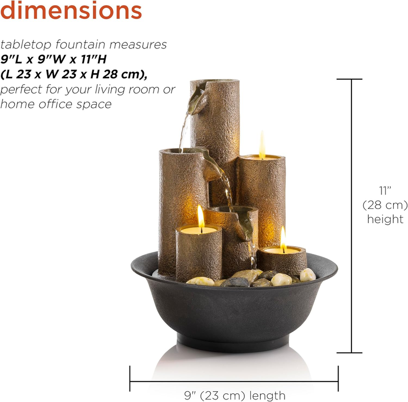 WCT202 Indoor Tabletop Tiered Water Fountain Featuring 3 Candles for Desktop and3