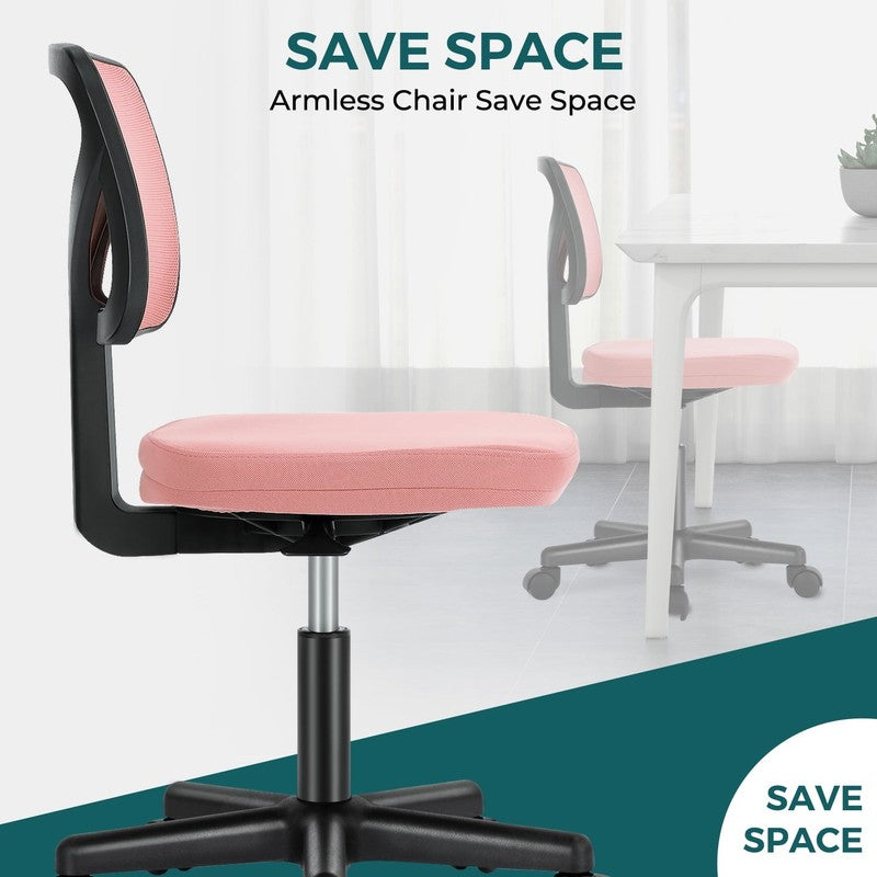 Home Office Desk Chair Armless Mesh Swivel Adjustable Low Back Pink4