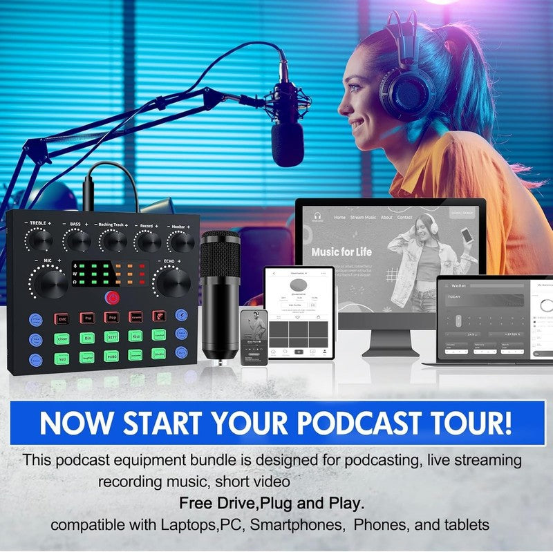Podcast Bundle BM 800 Mic & V8S Sound Card Recording Studio Kit Streaming6