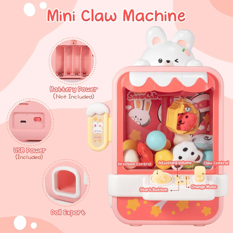 Claw Machine with Stuffed Toys,Kids Mini Vending with Music&Game Coins,Prize Dis2