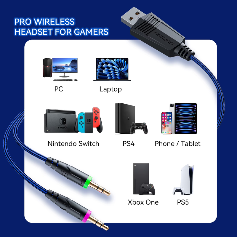 Gaming Headset PS5 PS5 Pro PS4 Xbox Series X/S PC 3.5mm Mic LED6