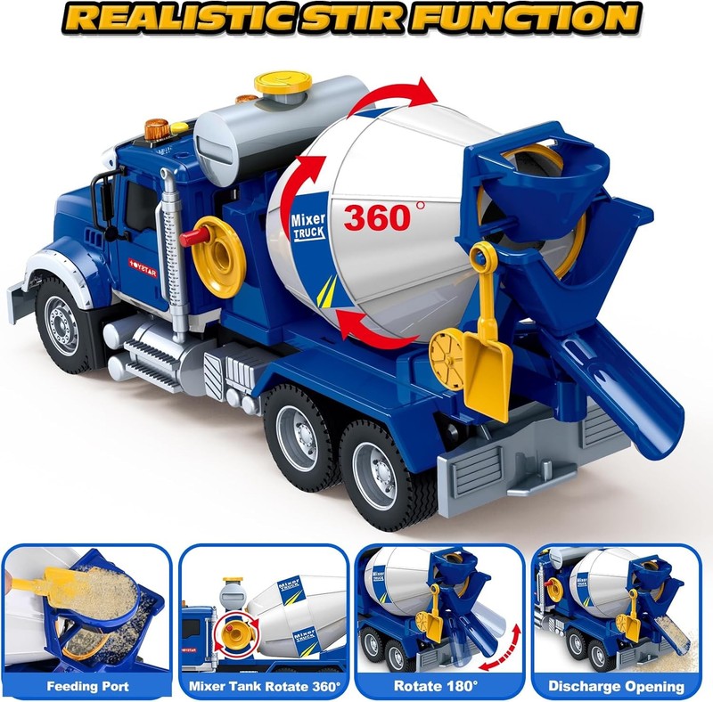 Large Mixer Truck Toy with Lights and Sounds for Kids Ages 3 6 Birthday Gift1
