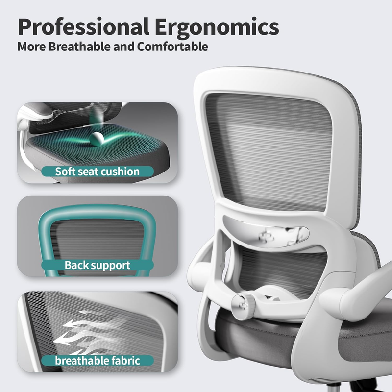 Ergonomic Office Chair Mesh Desk Chair Adjustable Executive Computer Chair White3