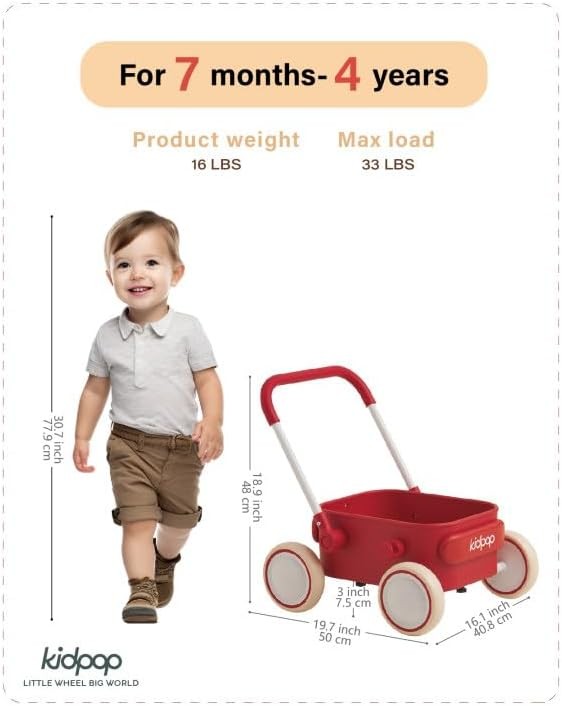 Toddler Push & Pull Wagon Walker 7mo 4yr Birthday Gift Red1