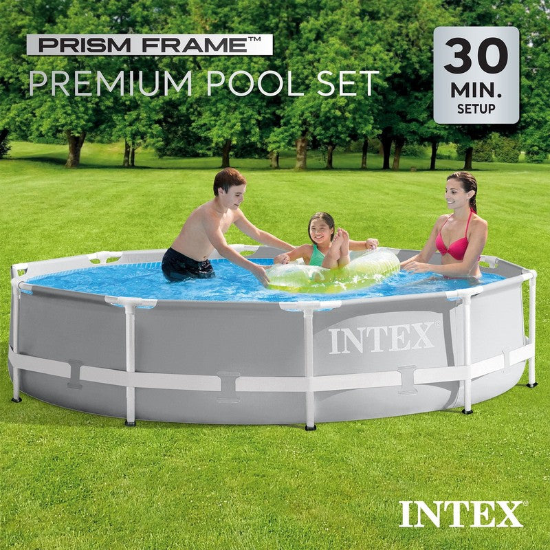 10ft Round Prism Frame Pool 30in Above Ground Swimming Pool Gray2