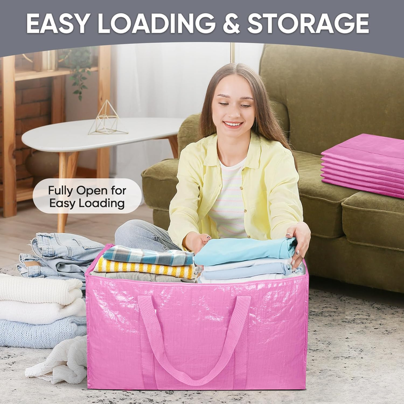 6 Pack Extra Large Heavy Duty Moving Bags Zipper Storage Totes Pink6