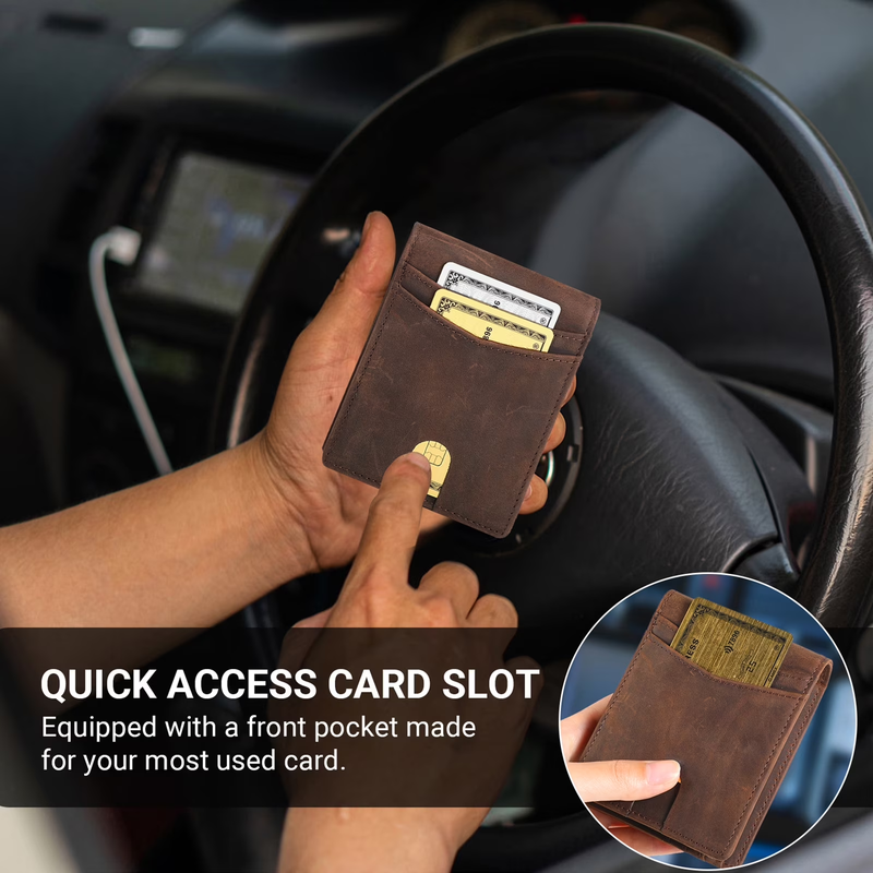 Men's Slim Leather RFID Blocking Bifold Wallet 15 Card Holder 2 ID Windows3