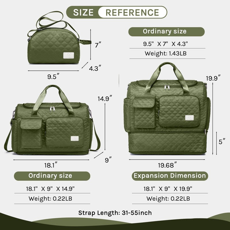 2-Piece Expandable Foldable Duffle Bag Set with Wet Pocket and Shoe Compartment,1