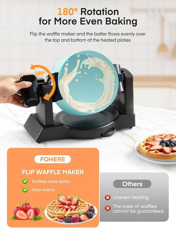 Double Belgian Waffle Maker 1400W Flip Iron Nonstick 8 Slice Mint Blue2