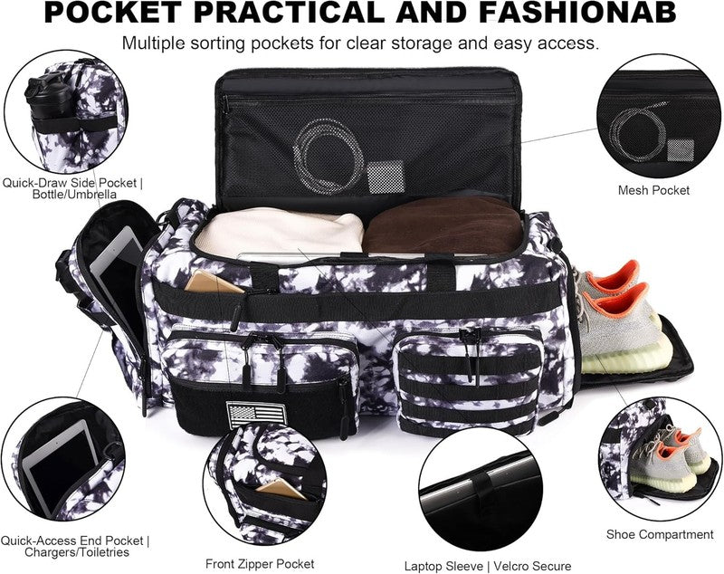 50L Tactical 3-in-1 Gym Duffle Backpack Laptop Shoe Compartment Travel Bag Black3