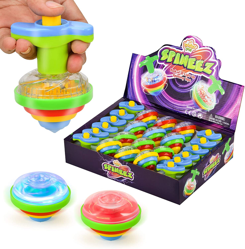 Spineez Light up Spinning Tops – 12-Pack LED Spinner Toys for Kids – Ideal Stock9