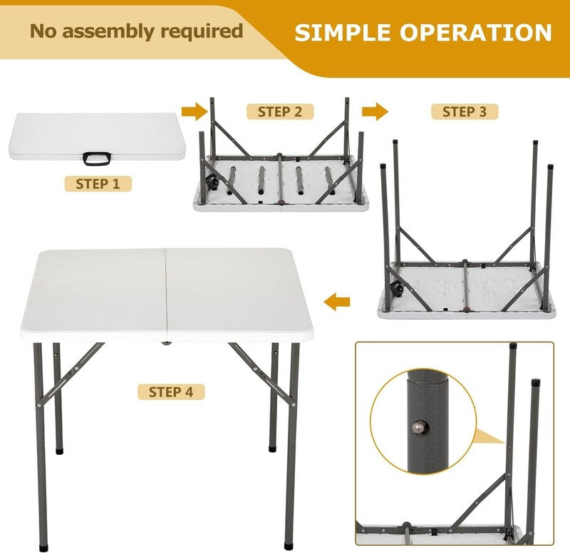 34" Square Folding Card Table with Handle, Portable Plastic Foldable Table for D7