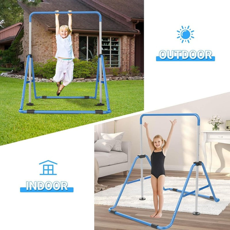 Foldable Kids Gymnastics Bar 5 Height Adjustable Indoor/Outdoor 140lb Limit5