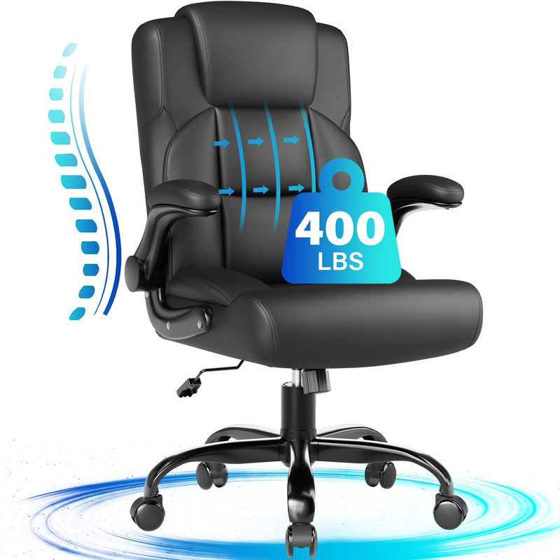 Leather Office Chair, Big and Tall Office Chair 400LBS Wide Seat Ergonomic Compu0