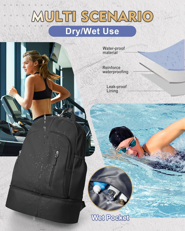 Gym Backpack for Women w/ Shoe Compartment Wet Pocket Travel Sports Bag5