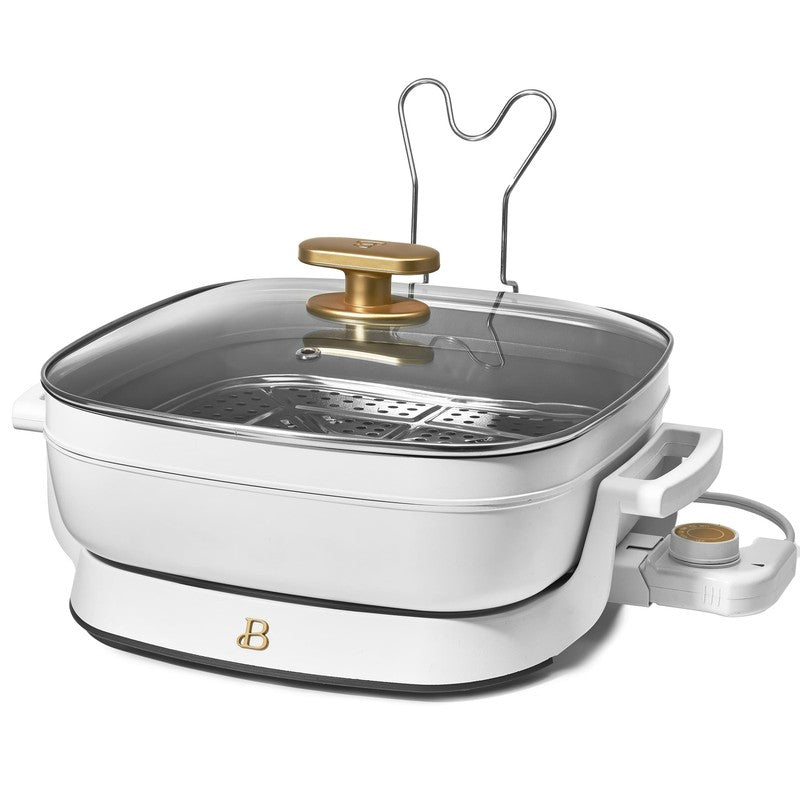 5 in 1 Electric Skillet Expandable to 7 Qt w/ Glass Lid White Icing7